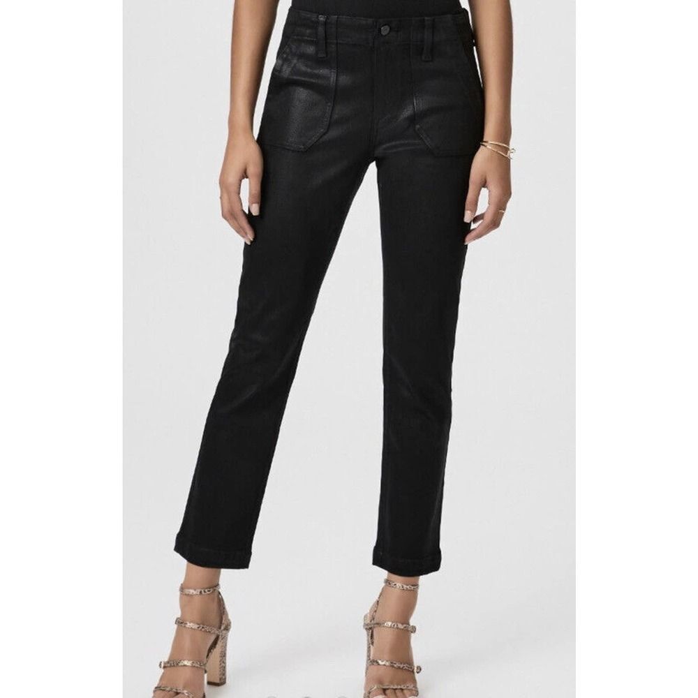 New $259 PAIGE Mayslie Straight Ankle - Black Fog Luxe Coating Pants ~Size 31